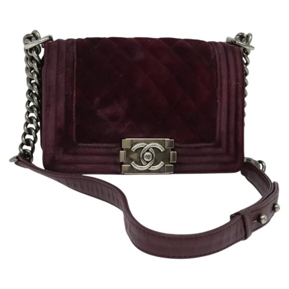 CHANEL Chain Boy Chanel Shoulder Bag Velor Purple CC Auth 133191 - Picture 1 of 16